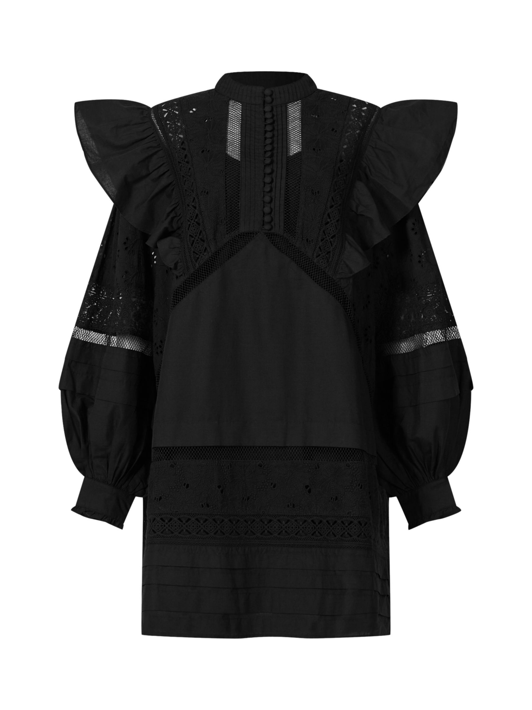 AllSaints Prim Broderie Mini Dress, Black