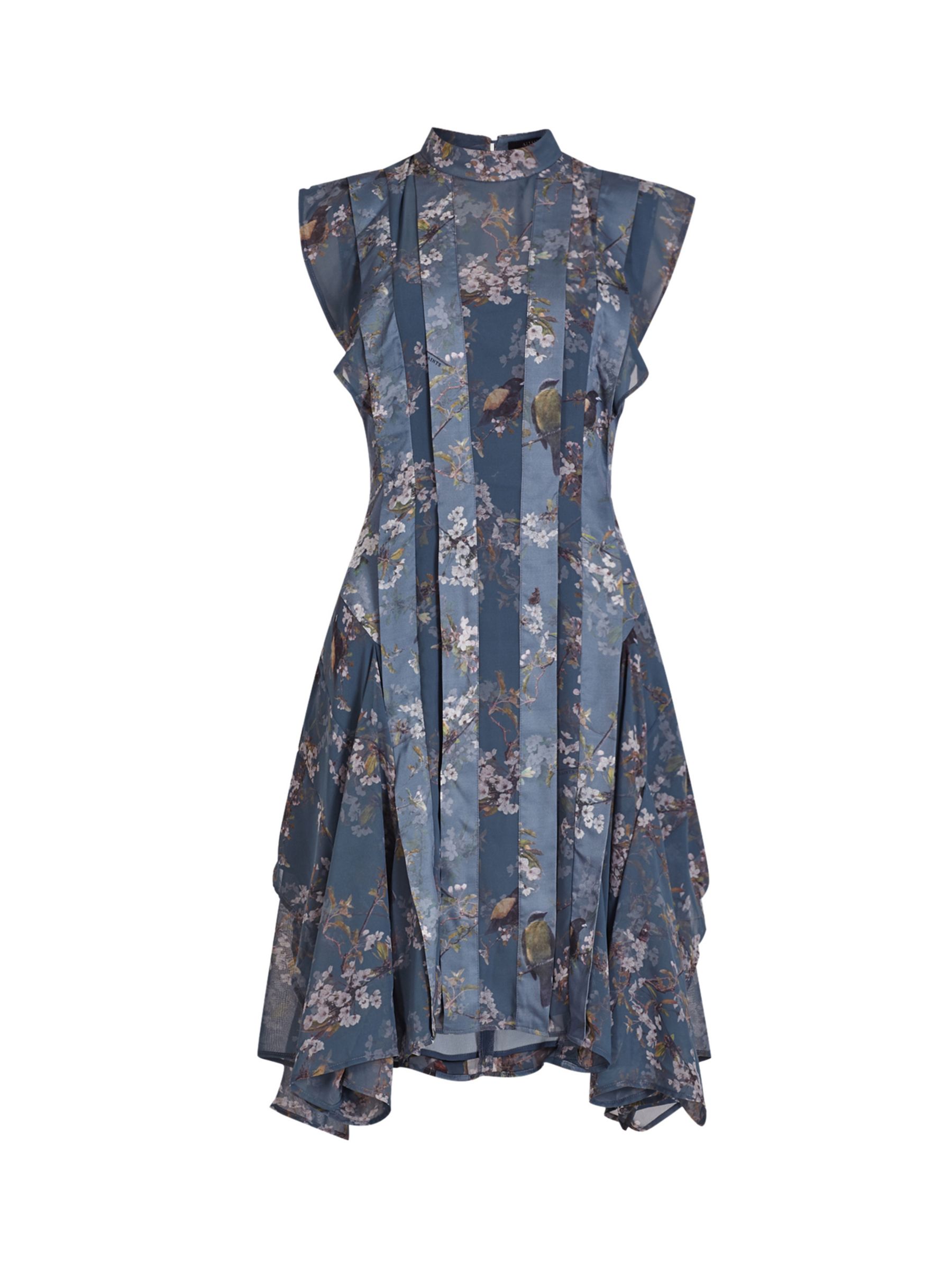 AllSaints Fleur Viola Asymmetric Pleated Mini Dress, Dusty Blue at John ...