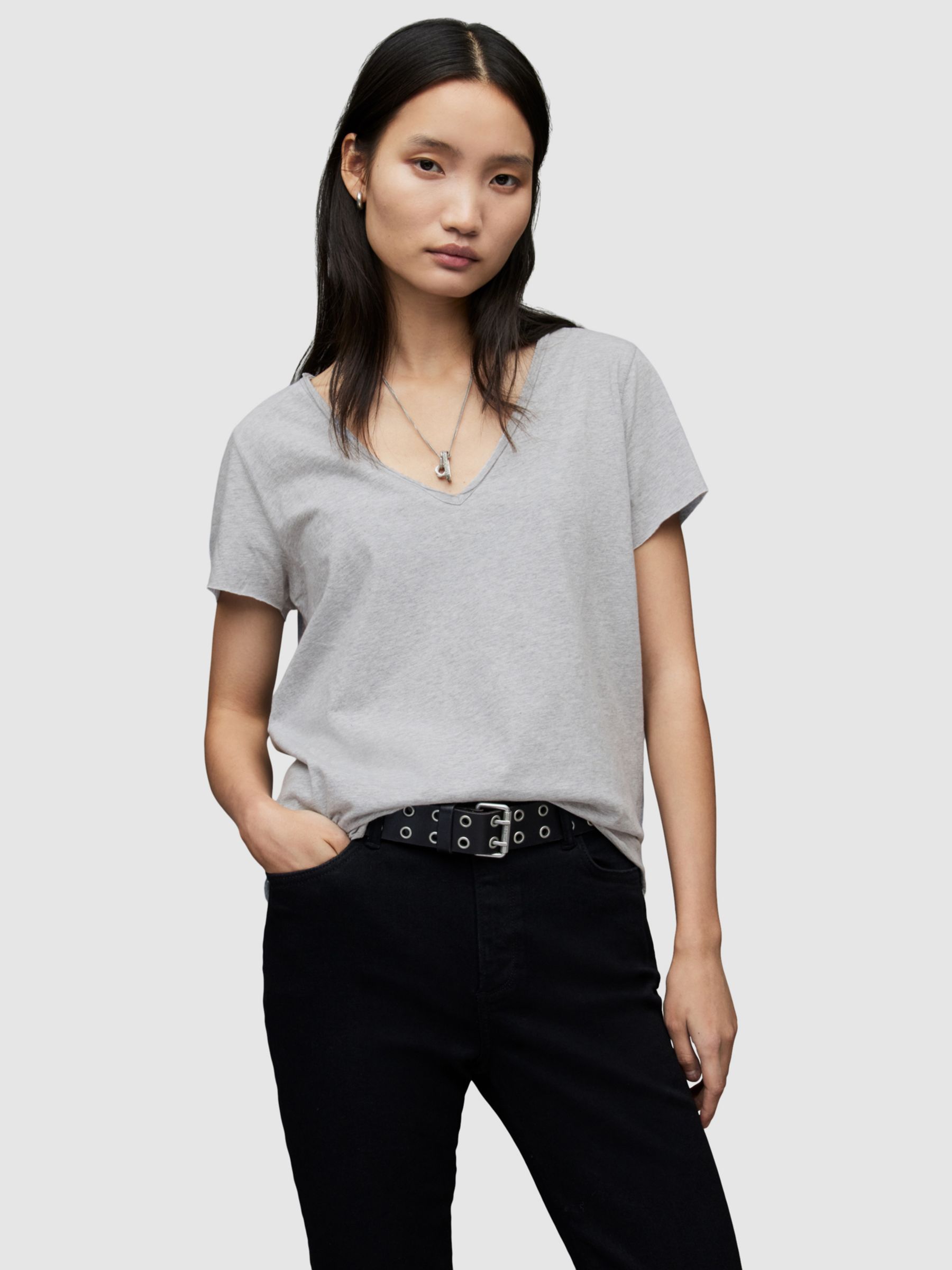 AllSaints Emelyn Tonic T-Shirt, Grey at John Lewis & Partners
