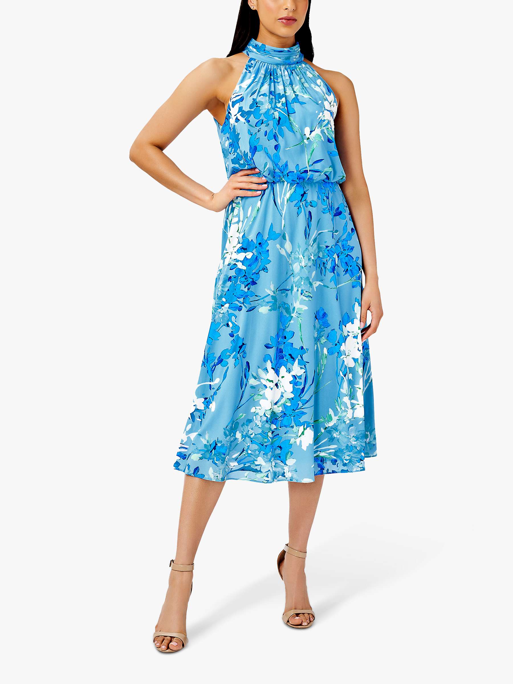 Buy Adrianna Papell Floral Print Midi Dress, Peri/Multi Online at johnlewis.com
