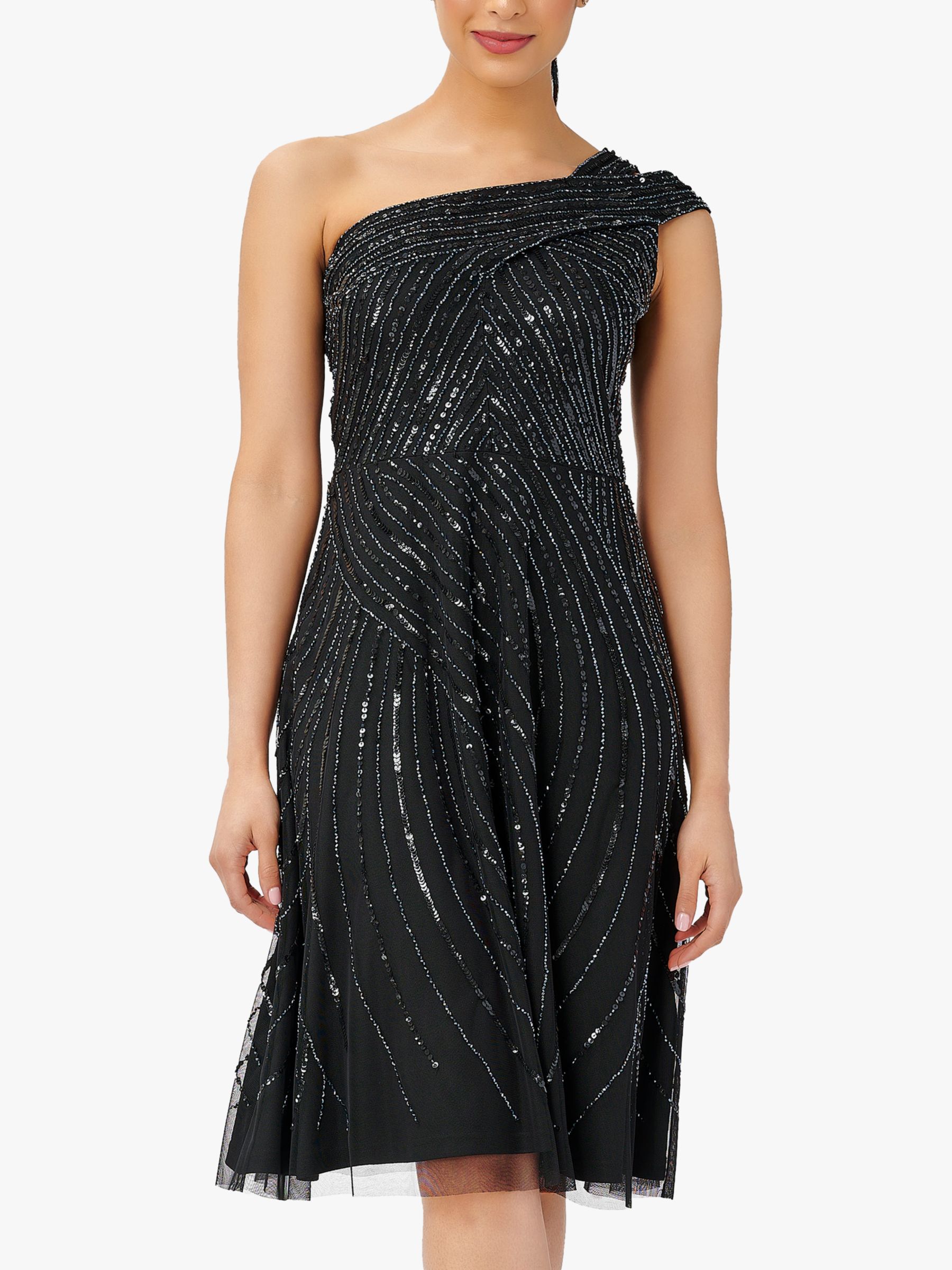 Adrianna Papell Beaded One Shoulder Dress, Black