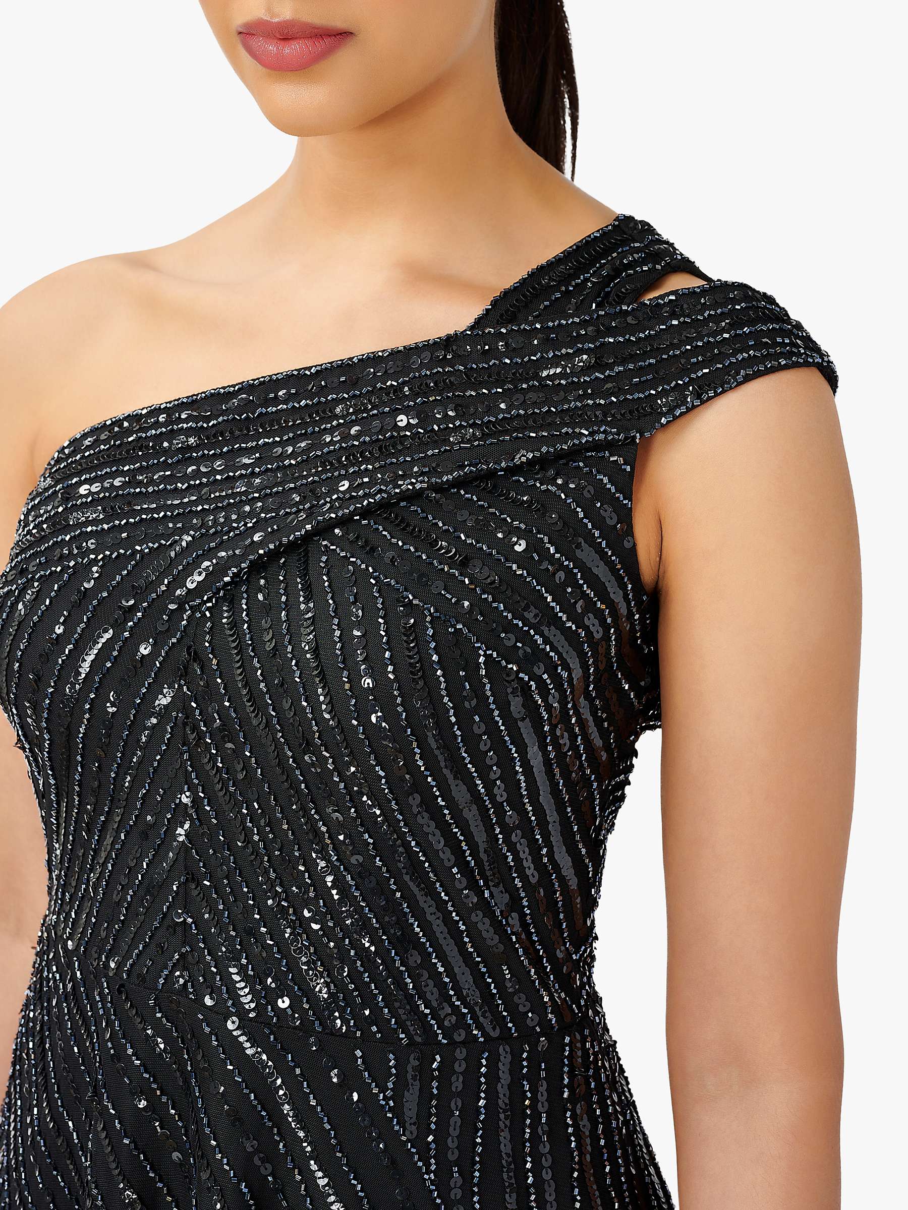 Adrianna Papell Beaded One Shoulder Black at John Lewis Partners