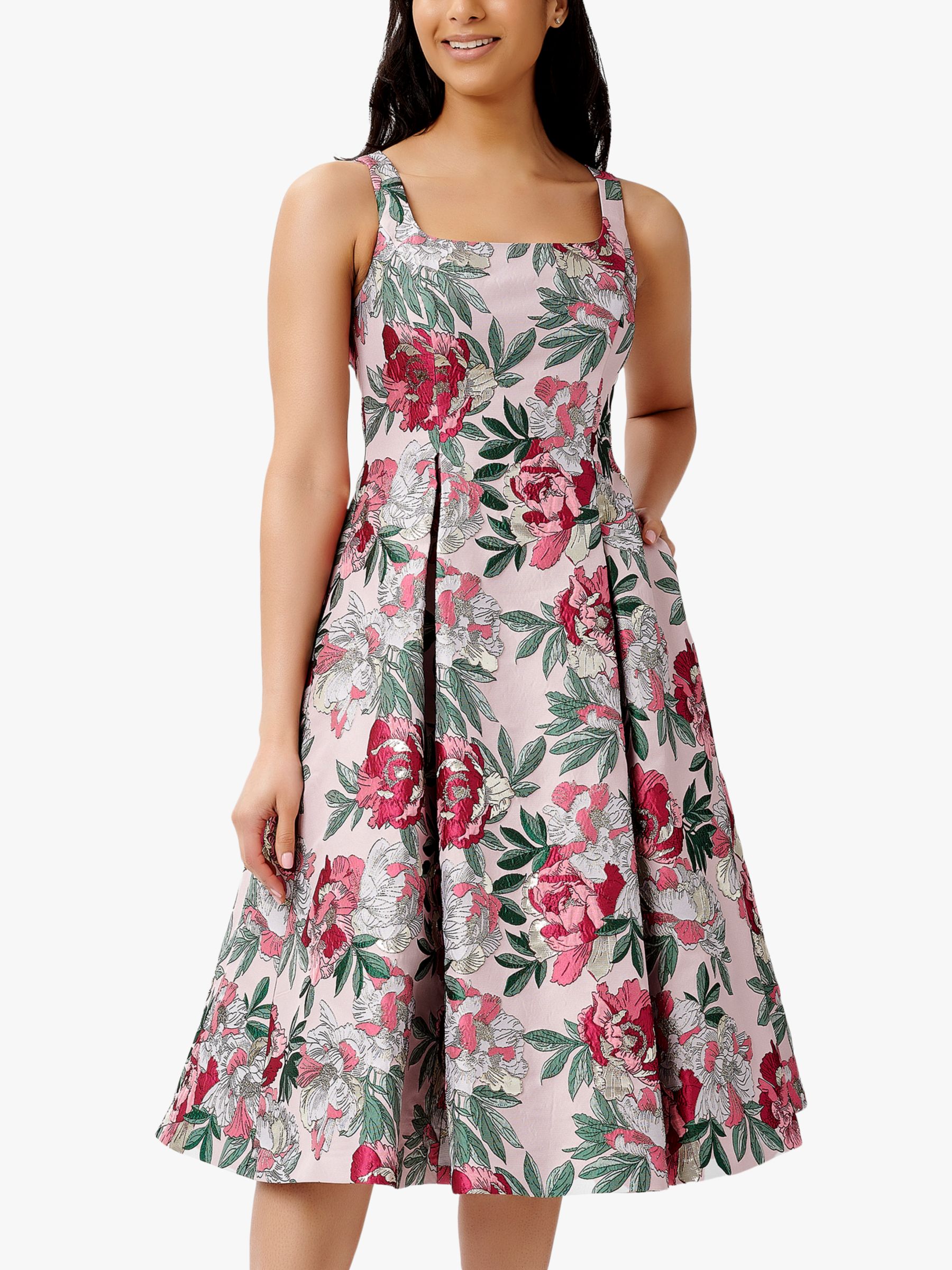 Adrianna Papell Floral Jacquard Midi Dress, Rose/Multi