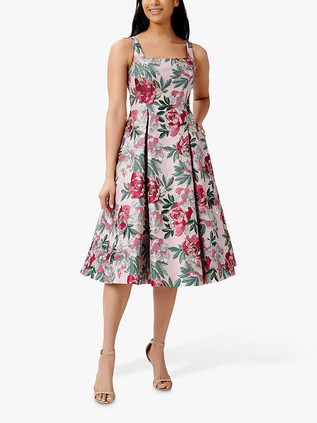 Adrianna Papell Floral Jacquard Midi Dress, Rose/Multi at John Lewis ...