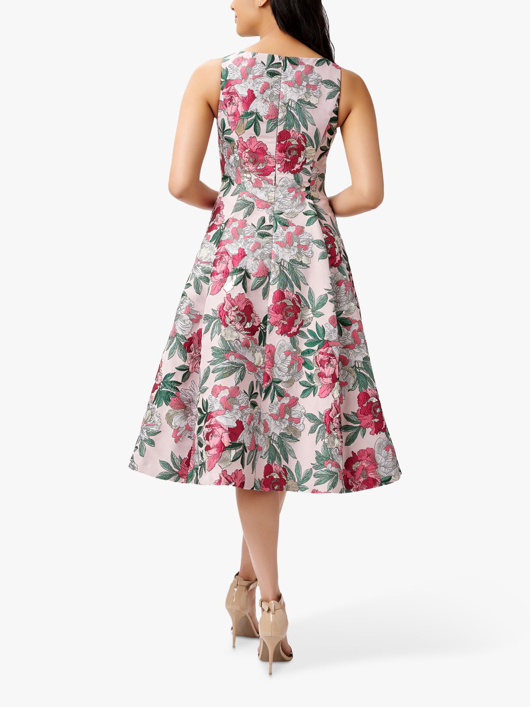 Adrianna Papell Floral Jacquard Midi Dress, Rose/Multi at John Lewis ...