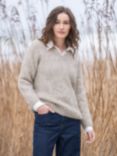 Celtic & Co. Alpaca Cotton V Neck Jumper, Undyed Taupe