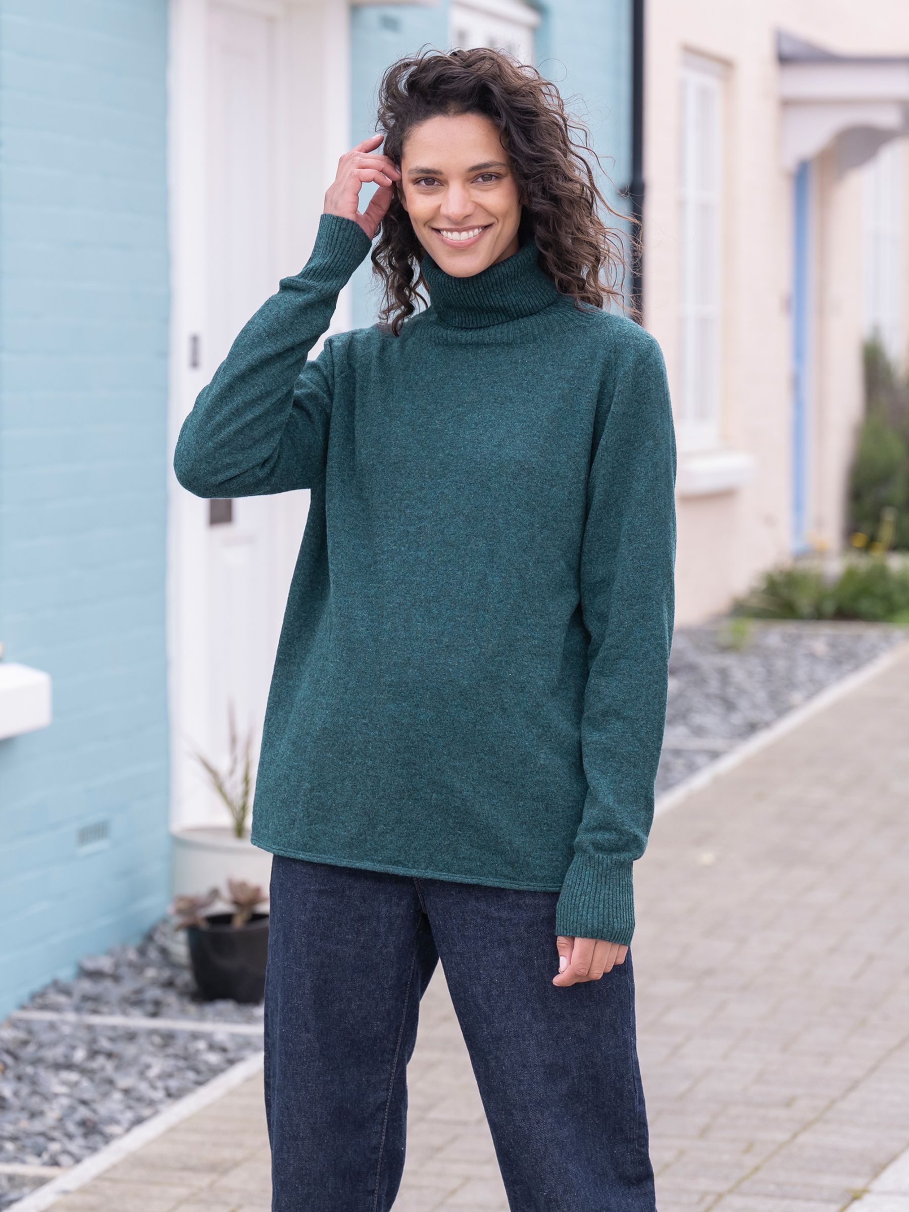 Celtic & Co. Geelong Slouch Roll Neck Jumper, Icelandic Blue at John Lewis  & Partners