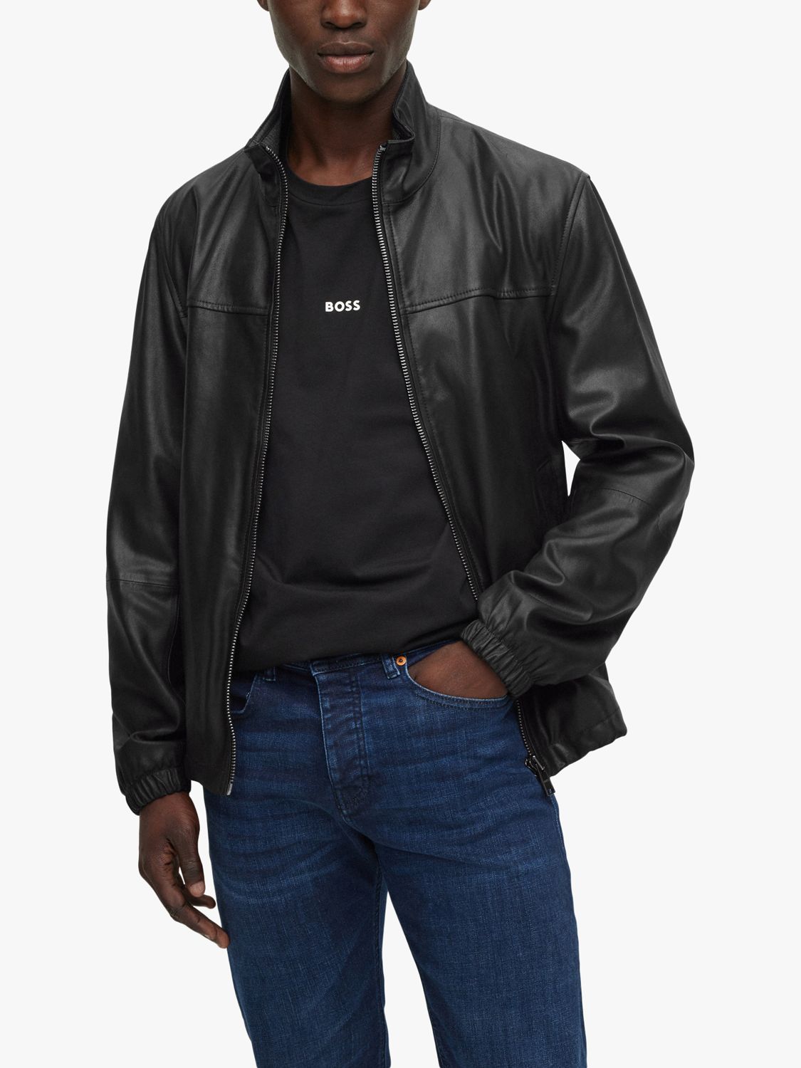 Soedan sieraden Arctic BOSS Jasis Leather Jacket, Black