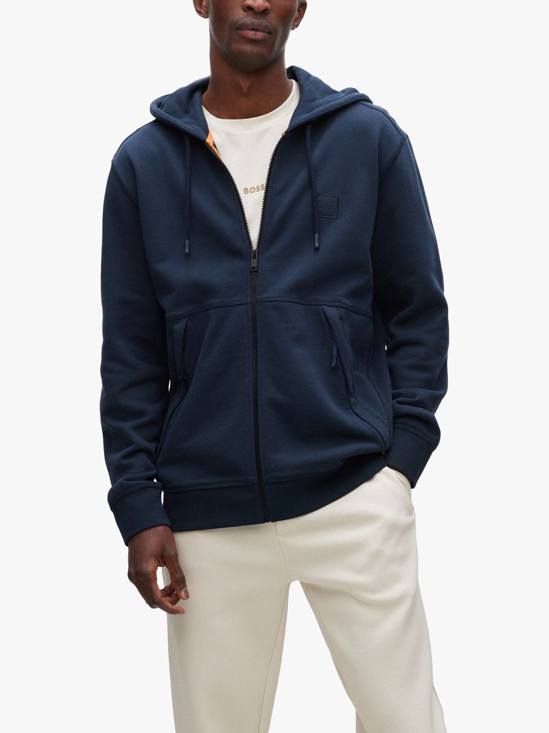 Boss Zetalky Zip Up Hoodie Dark Blue Dark Blue At John Lewis Partners