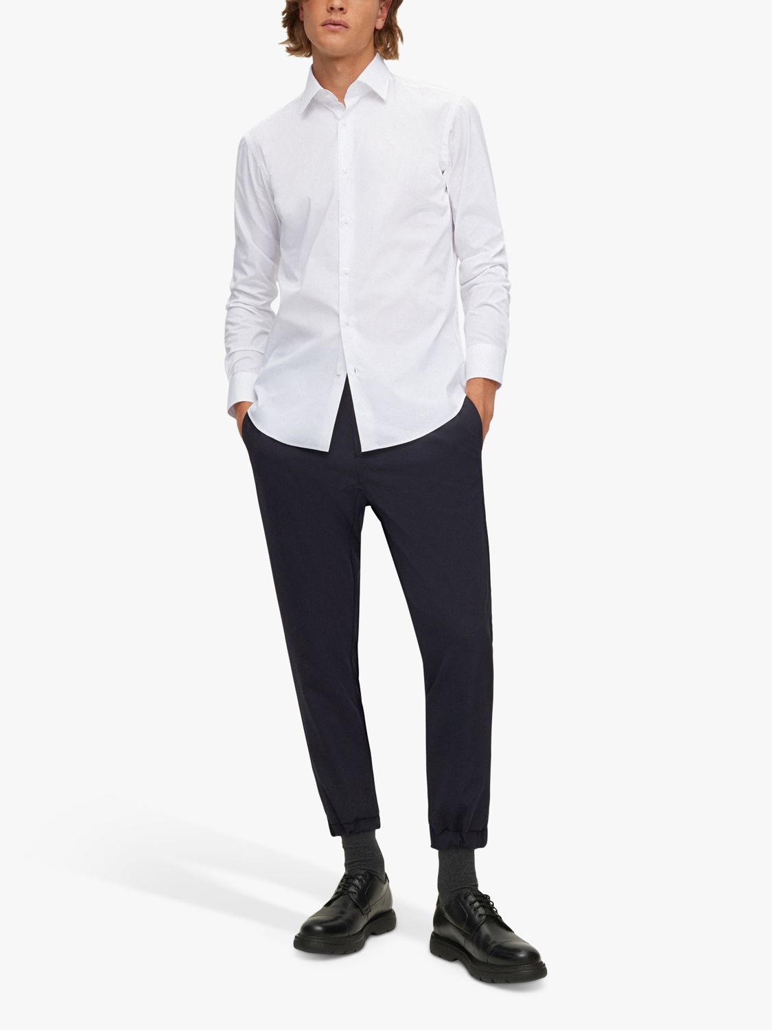 HUGO Joey Kent Collar Long Sleeve Shirt, White, 15