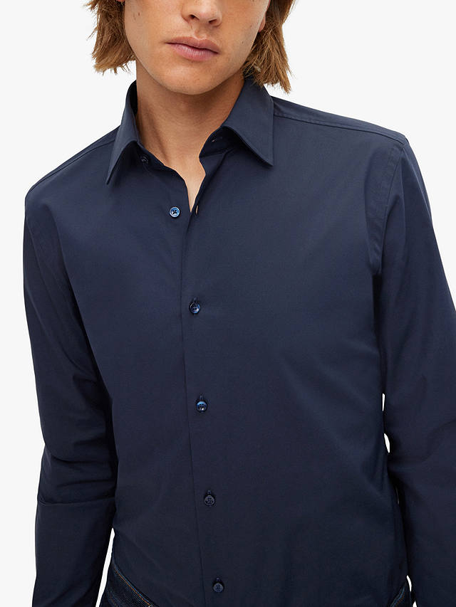 HUGO Hank Kent Collar Long Sleeve Shirt, Dark Blue