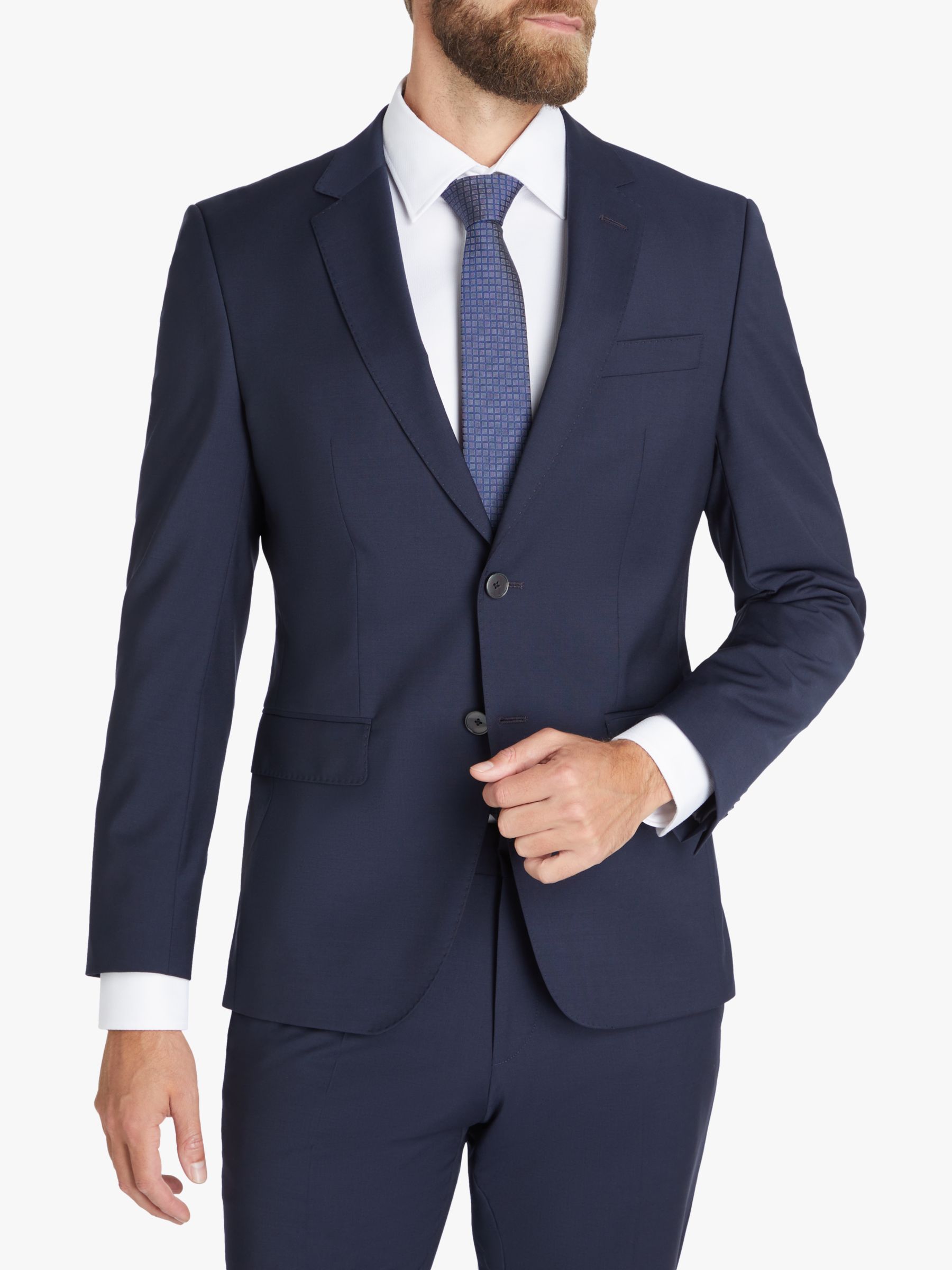 HUGO Virgin Wool Slim Fit Check Suit Jacket, Dark Blue, 36R
