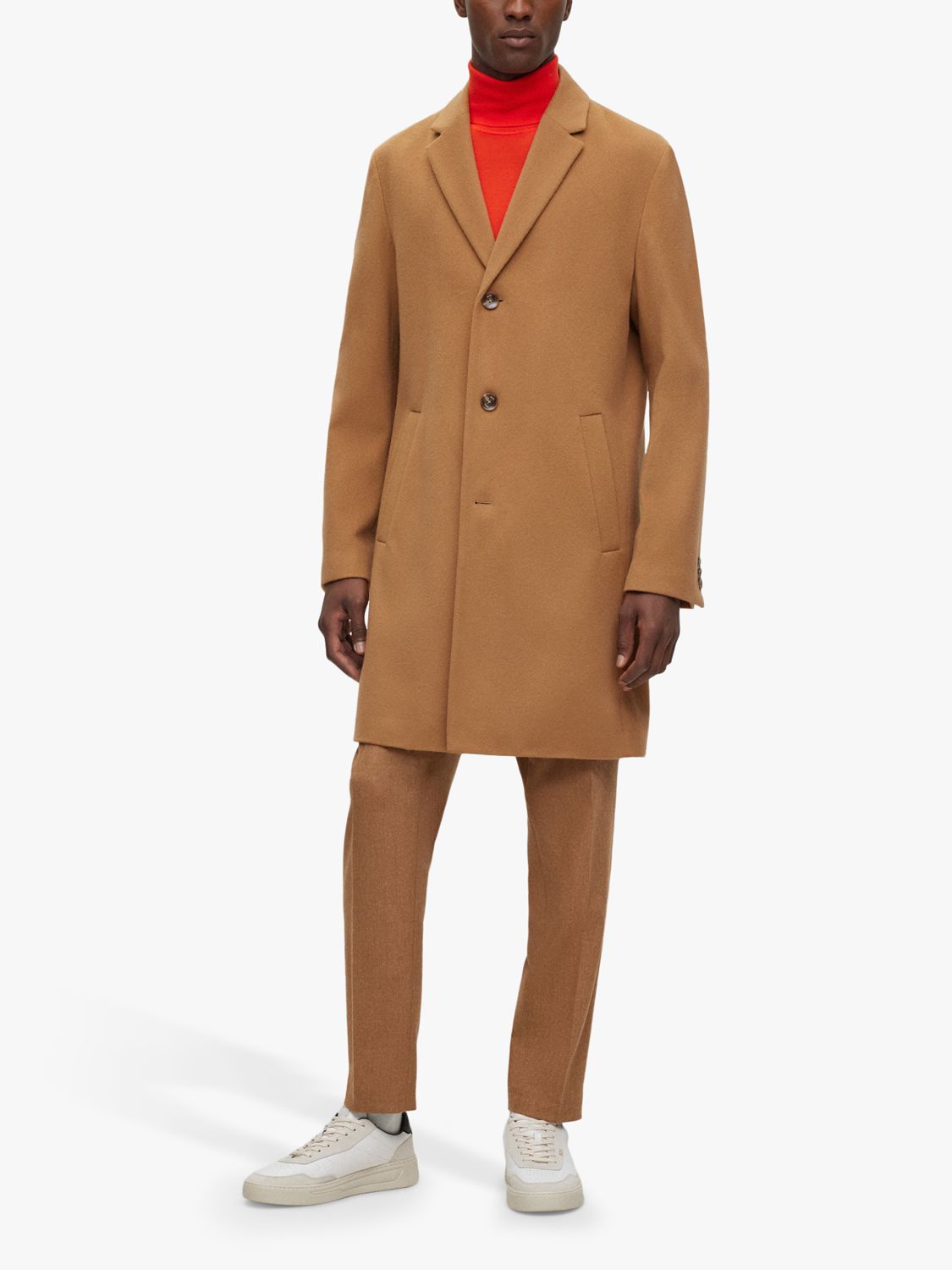 HUGO Hyde Recycled Wool Blend Overcoat, Medium Beige, 42R