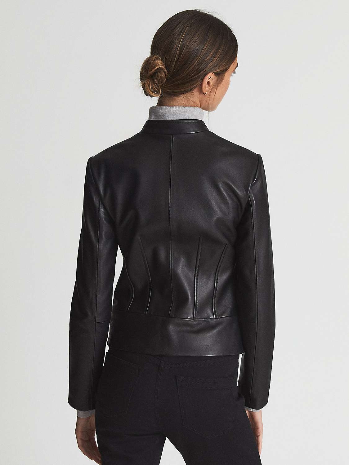 Buy Reiss Allie Leather Jacket, Black Online at johnlewis.com