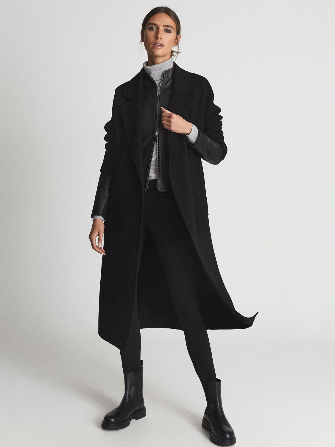 Reiss Allie Leather Jacket, Black at John Lewis & Partners
