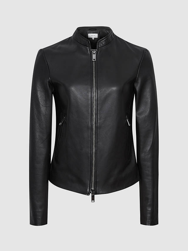 Reiss Allie Leather Jacket, Black
