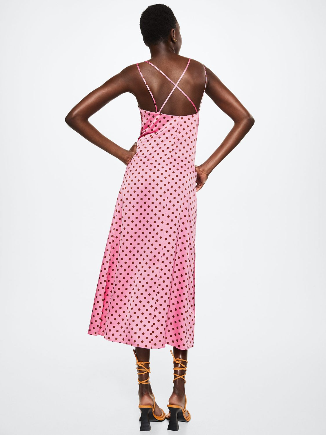 Mango Lilac Polka Dot Satin Midi Dress, Bright Pink at John Lewis ...