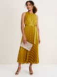 Phase Eight Beverley Striped Pleated Midi Dress, Chartreuse