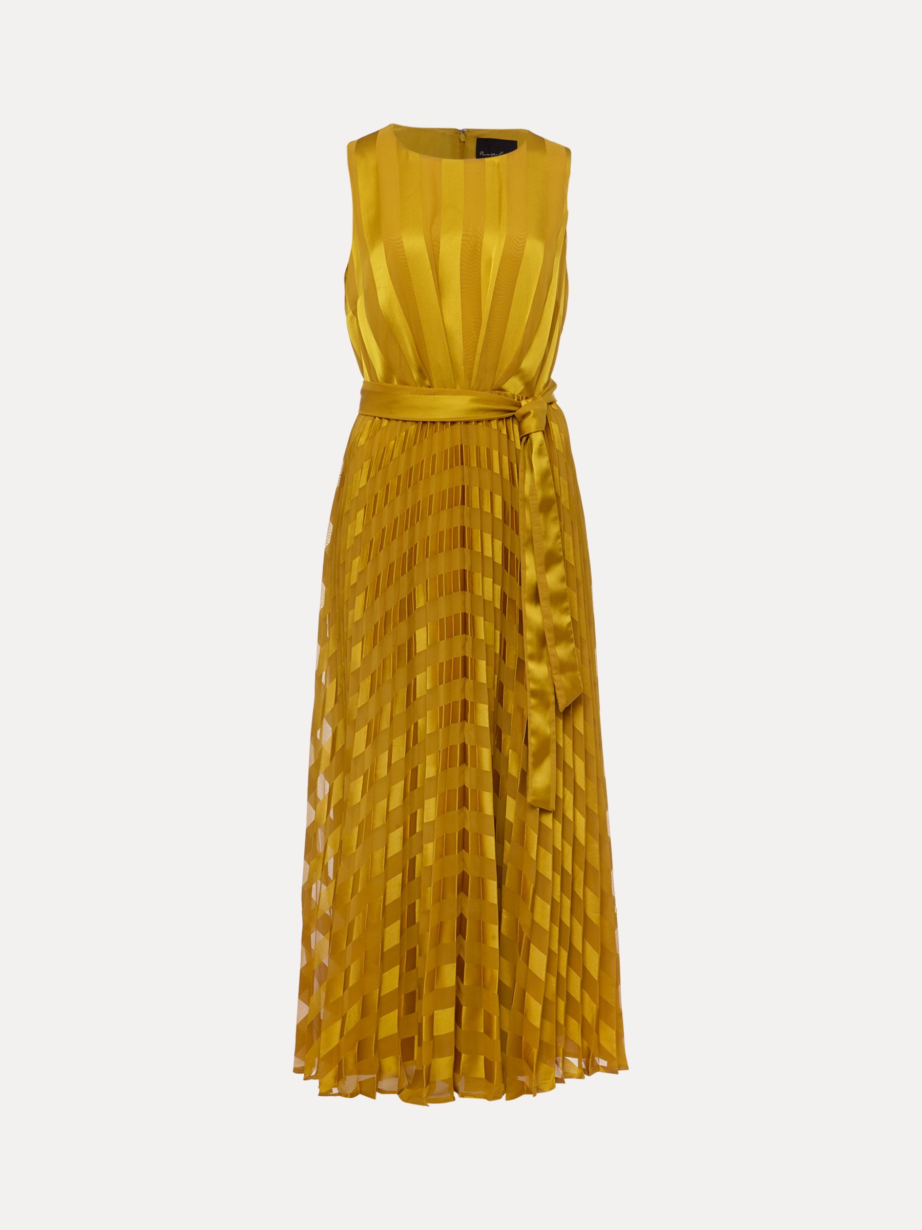 Phase Eight Beverley Striped Pleated Midi Dress, Chartreuse, 8