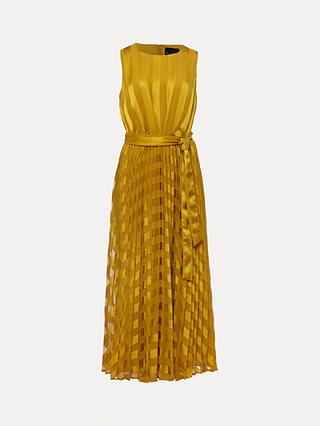 Phase Eight Beverley Striped Pleated Midi Dress, Chartreuse