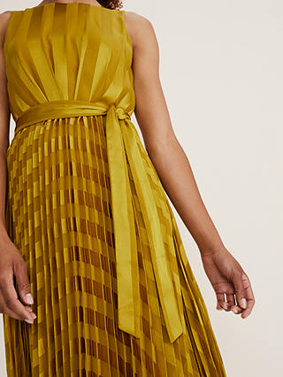 Phase Eight Beverley Striped Pleated Midi Dress, Chartreuse