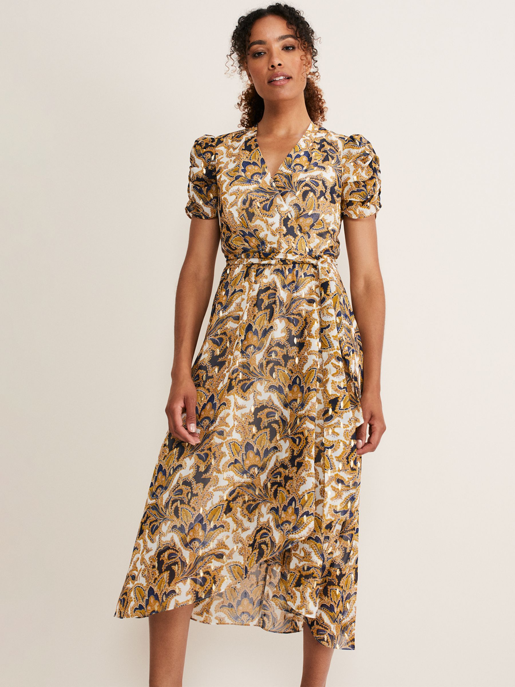 Phase Eight Floriana Shimmer Midi Dress, Gold/Multi at John Lewis ...