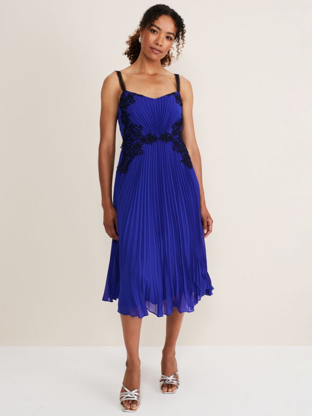Phase Eight Tiffany Lace Pleated Midi Dress, Cobalt, 6