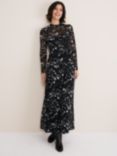 Phase Eight Elianna Sheer Bodice Splatter Dress, Black/Ivory