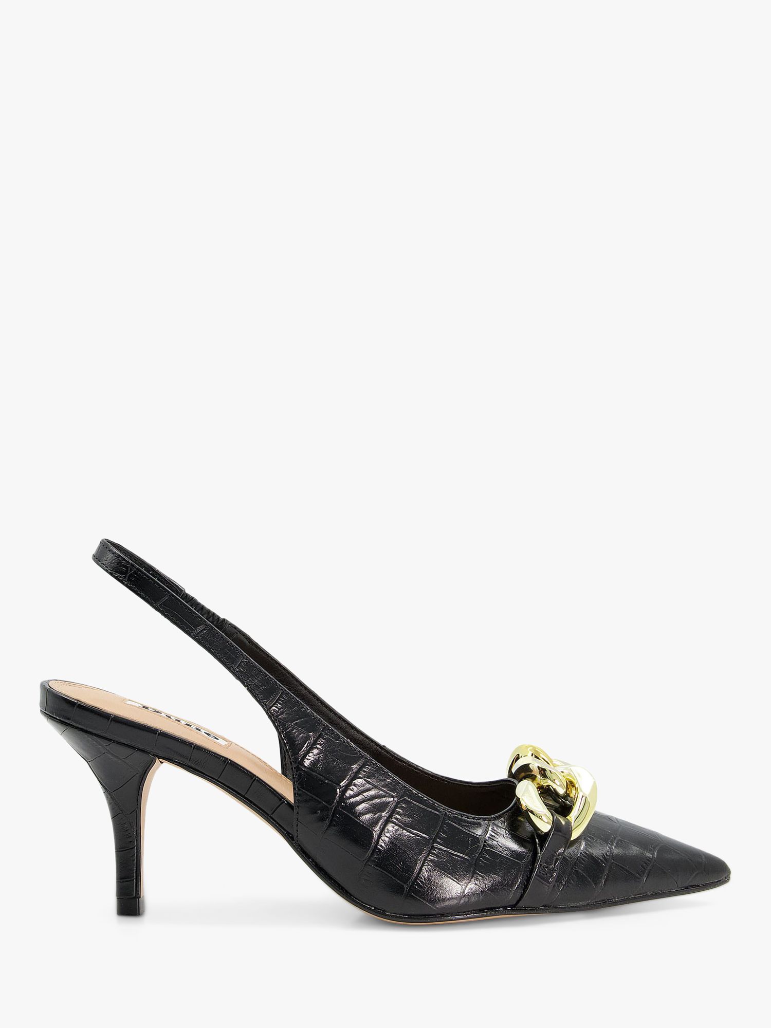 Dune Canary Leather Croc Slingback Court Shoes, Black at John Lewis ...