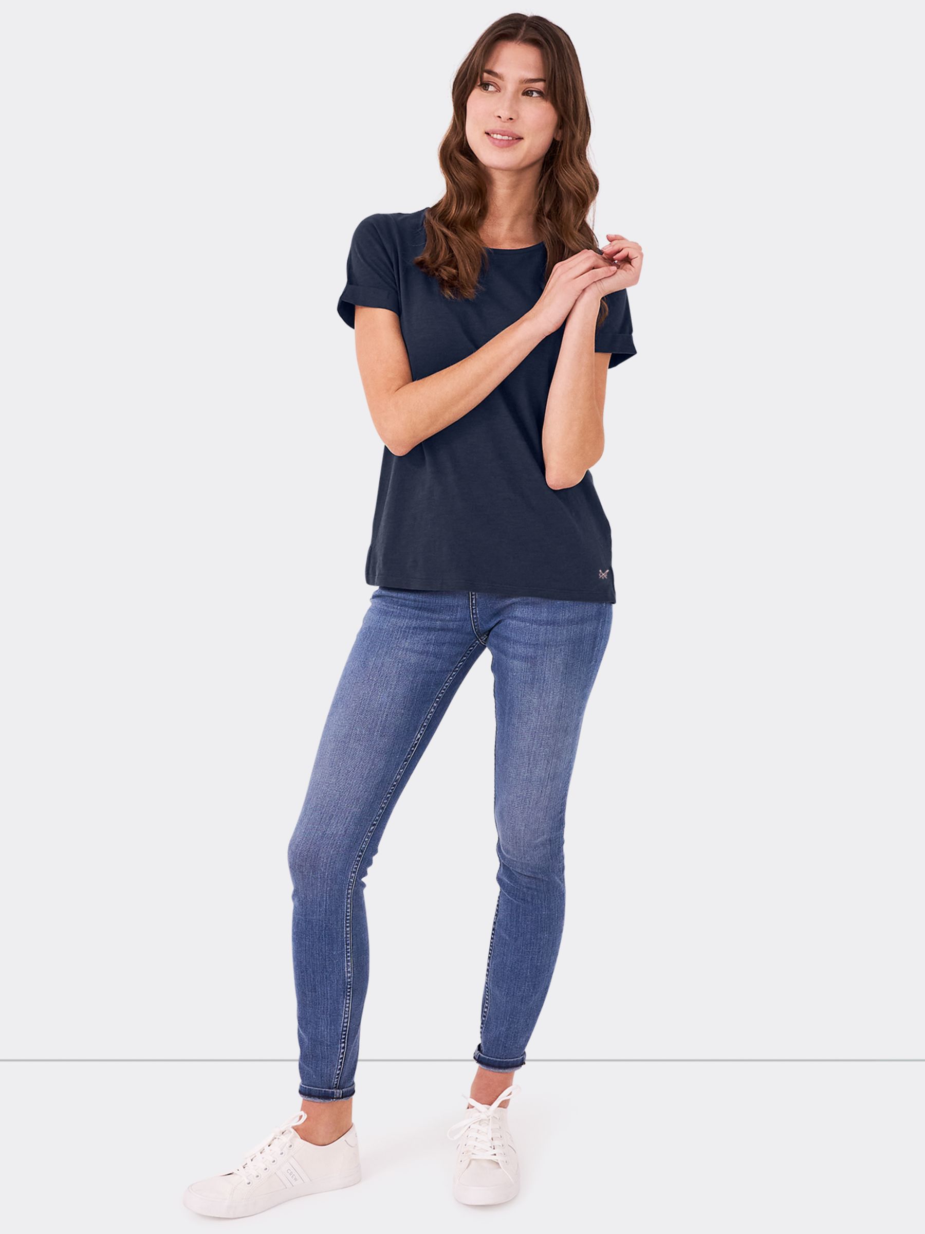 Crew Clothing Perfect Crew Slub T-Shirt, Navy at John Lewis & Partners