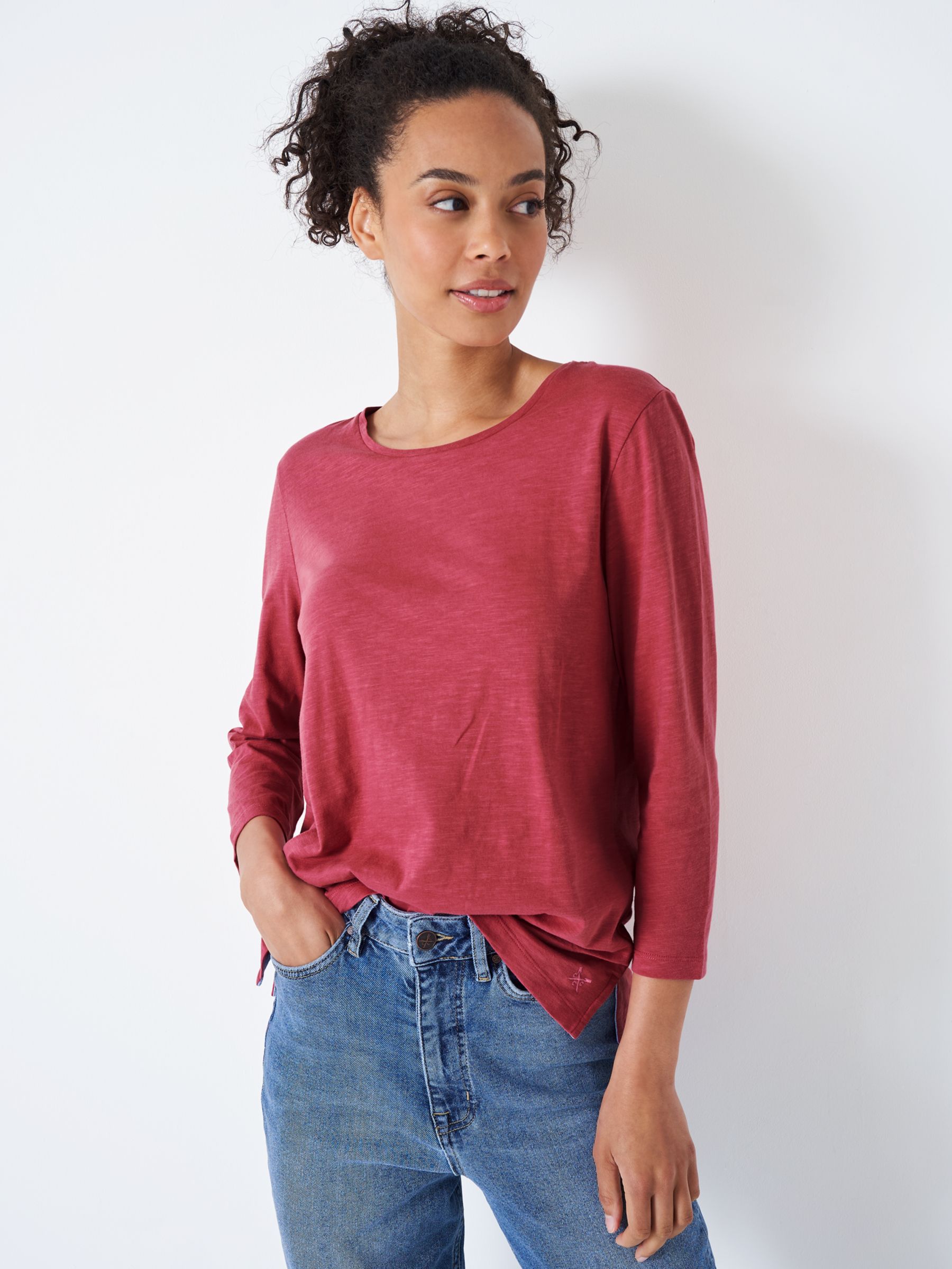 Rusland egoisme Kvinde Crew Clothing Long Sleeve Perfect Slub T-Shirt, Rose Pink at John Lewis &  Partners