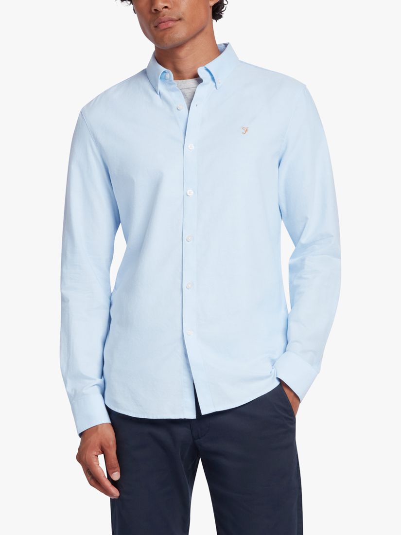 Farah Brewer Slim Fit Organic Cotton Oxford Shirt, 468 Sky Blue at John ...