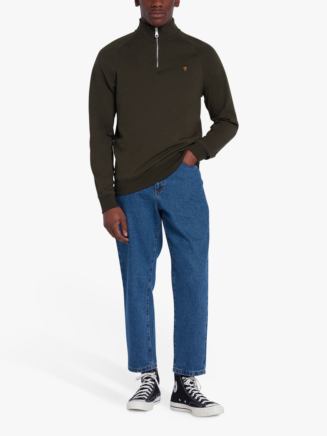 Farah Jim 1/4 Zip Slim Fit Organic Cotton Sweatshirt, Evergreen, S