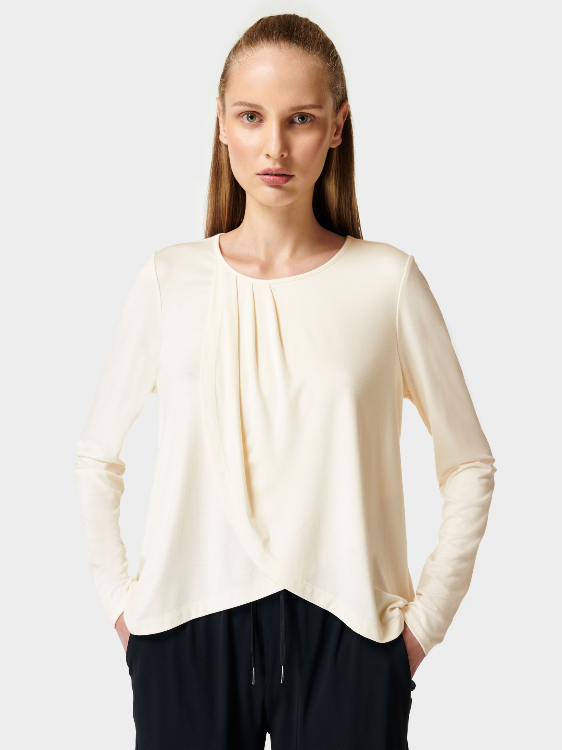 Sweaty Betty Tori Draped Crossover Top, Alabaster White at John Lewis ...