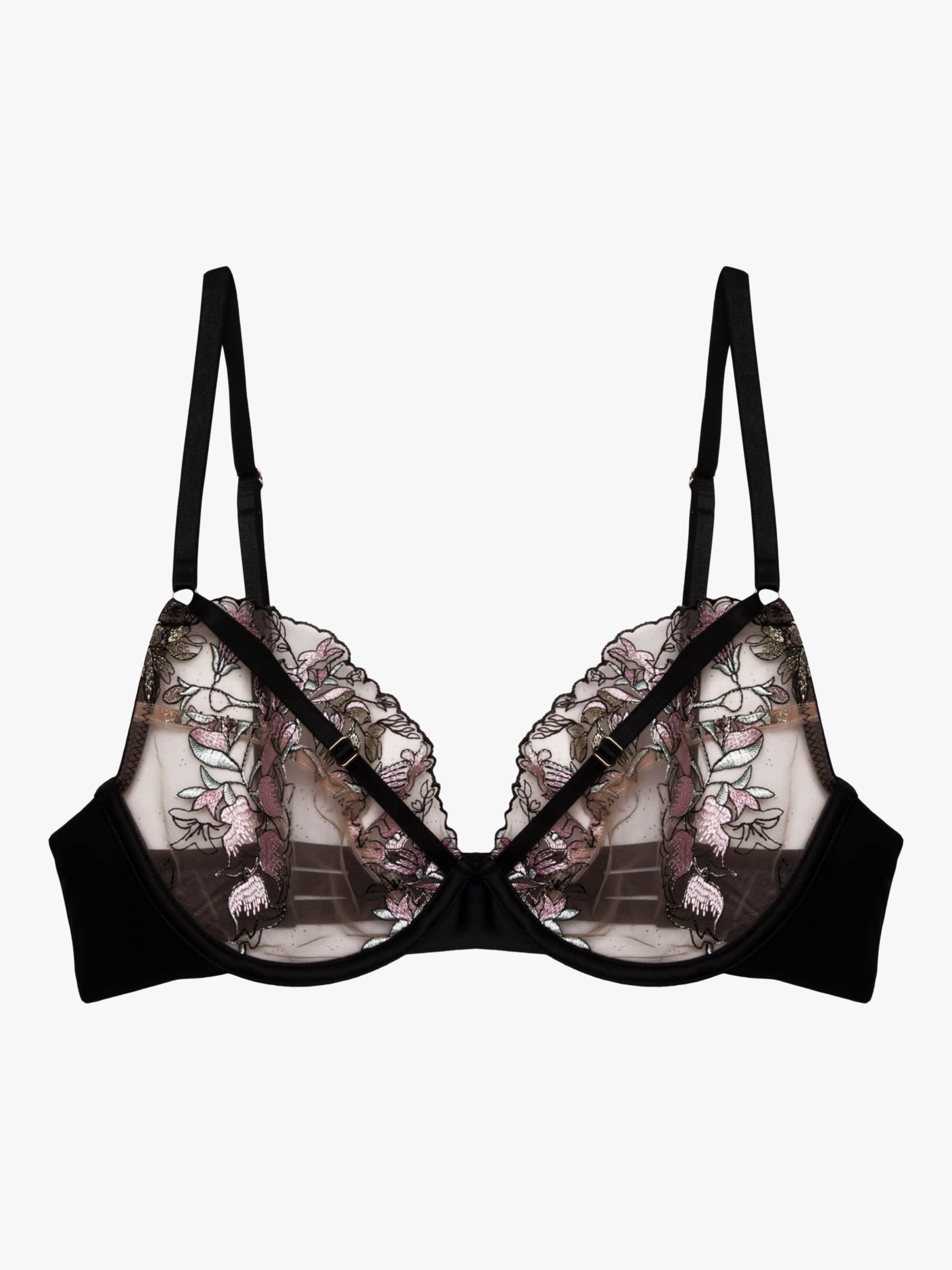 Playful Promises Maya Floral Embroidered Plunge Bra, Black at John ...