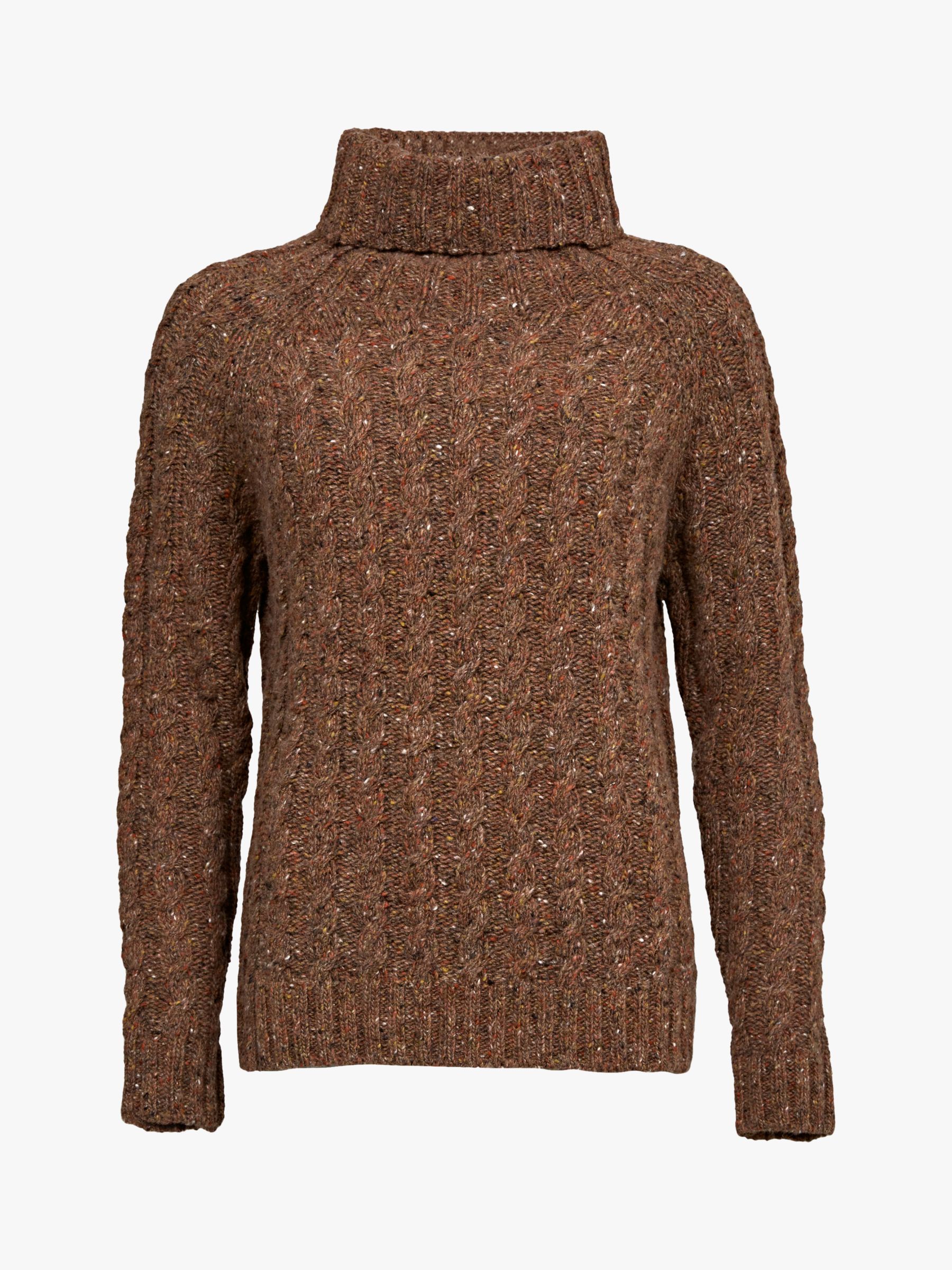 Celtic & Co. Donegal Cable Roll Neck Jumper, Rust at John Lewis & Partners