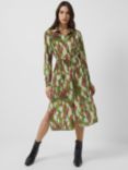 French Connection Innes Delphine Abstract Shirt Midi Dress, Algae Green/Multi