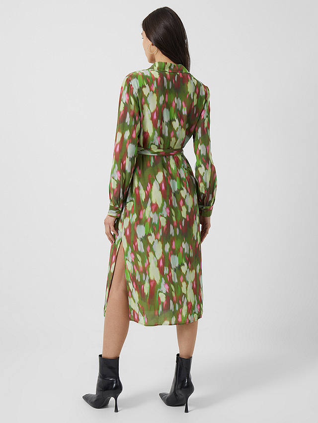 French Connection Innes Delphine Abstract Shirt Midi Dress, Algae Green/Multi