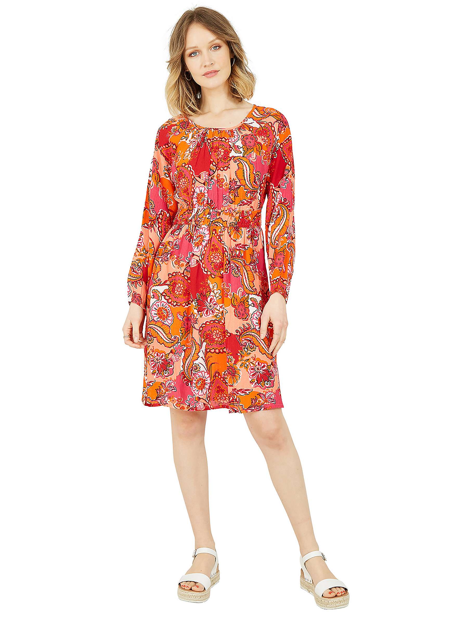 Yumi Paisley Print Ruched Neck Dress, Pink/Multi at John Lewis & Partners