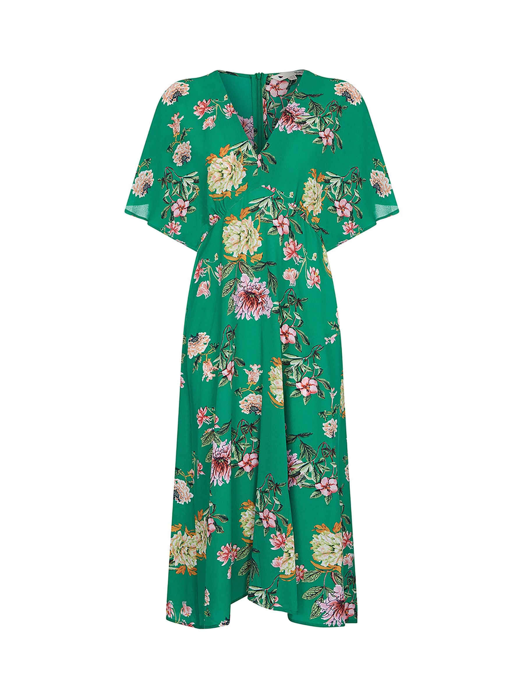 Yumi Floral Print Kimono Midi Dress, Green at John Lewis & Partners