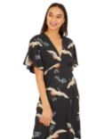 Yumi Crane Print Midi Dress, Black/Multi