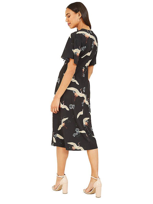 Yumi Crane Print Midi Dress, Black/Multi