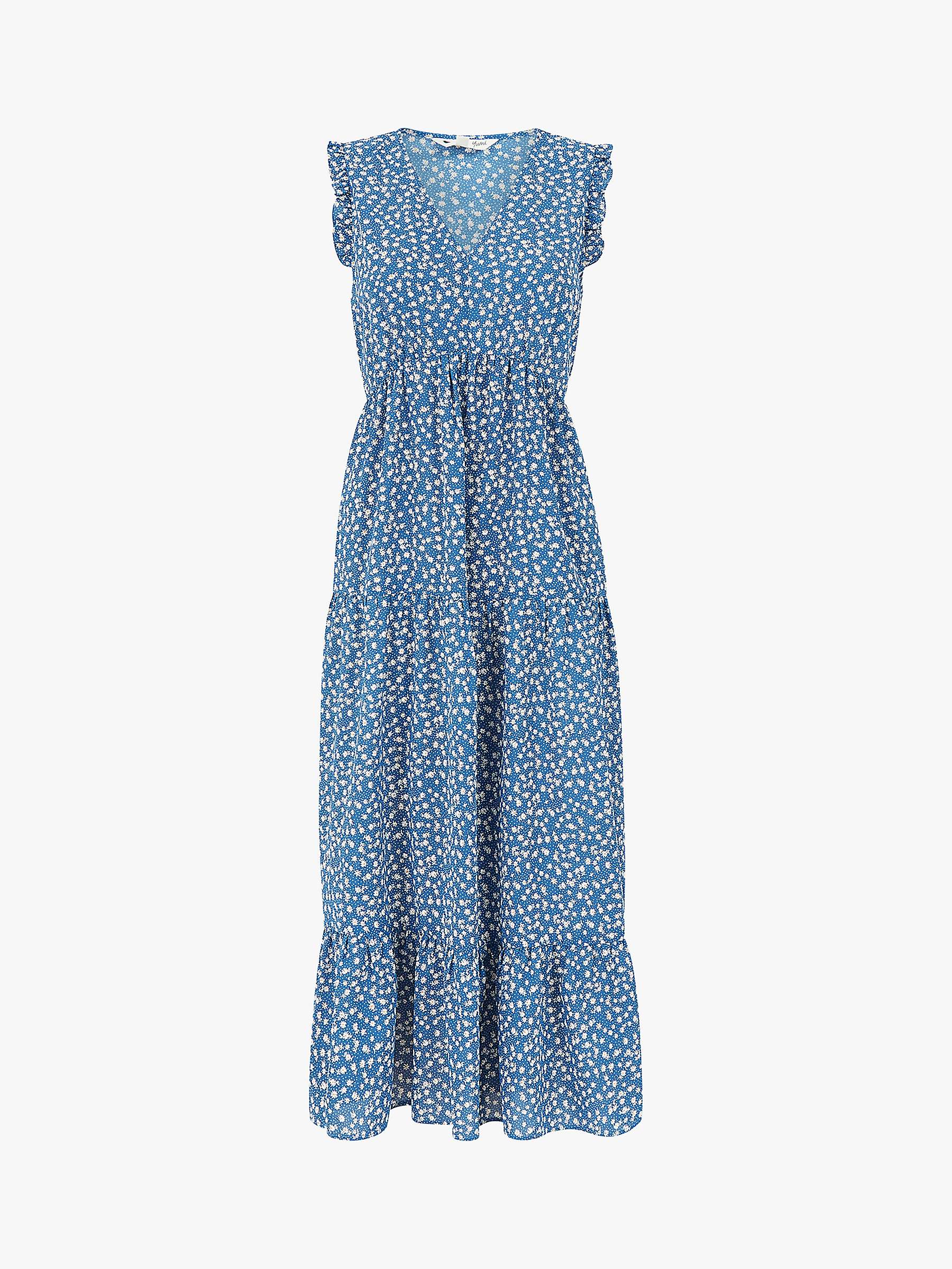Yumi Ditsy Floral Print Tiered Midi Dress, Blue at John Lewis & Partners