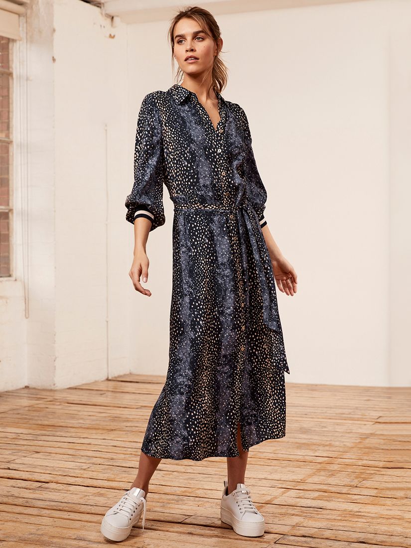 Mint Velvet Renee Belted Shirt Midi Dress, Dark Blue at John Lewis ...