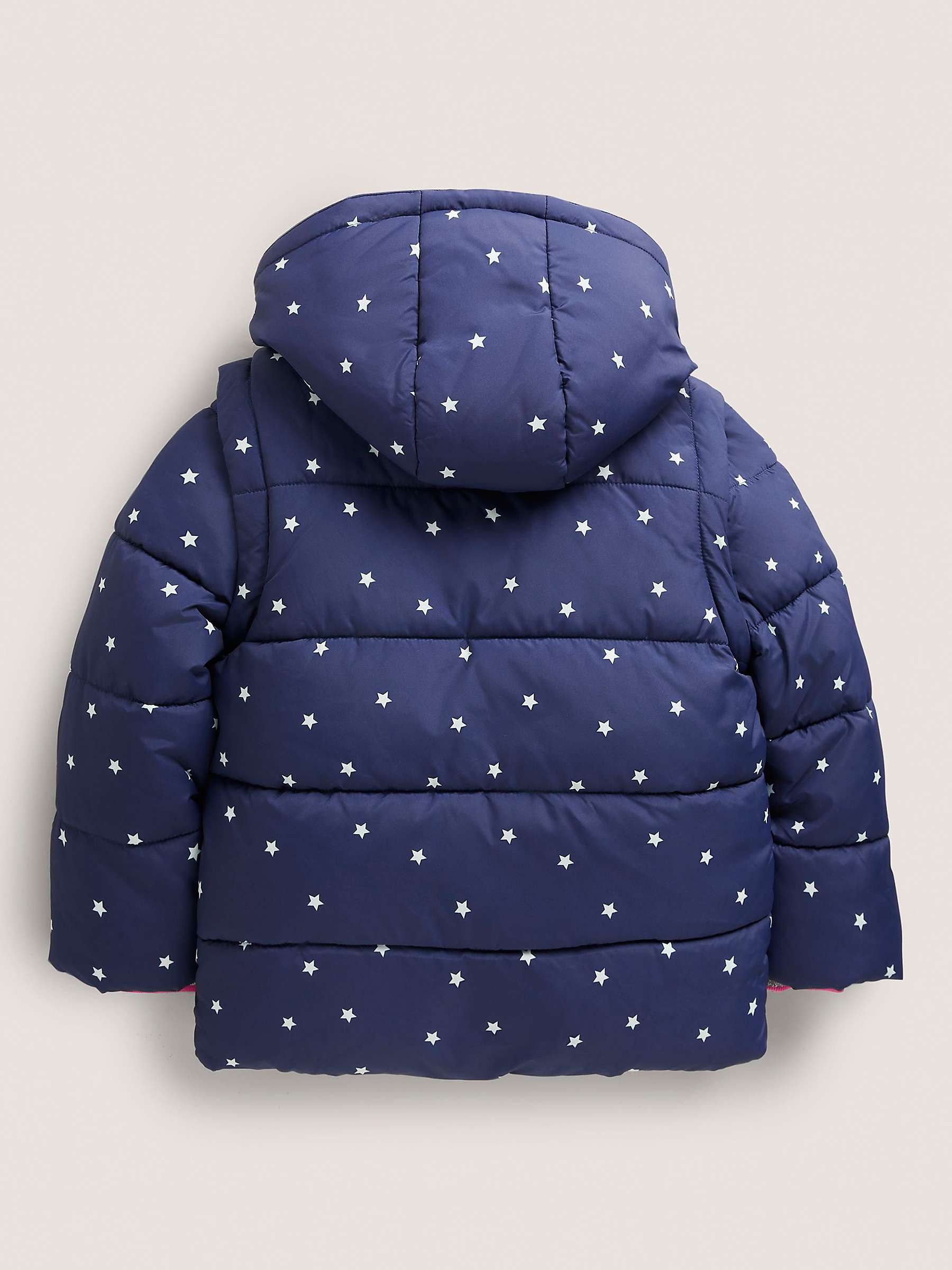 Mini Boden Kids' Confetti Star Quilted Jacket, Navy at John Lewis & Partners