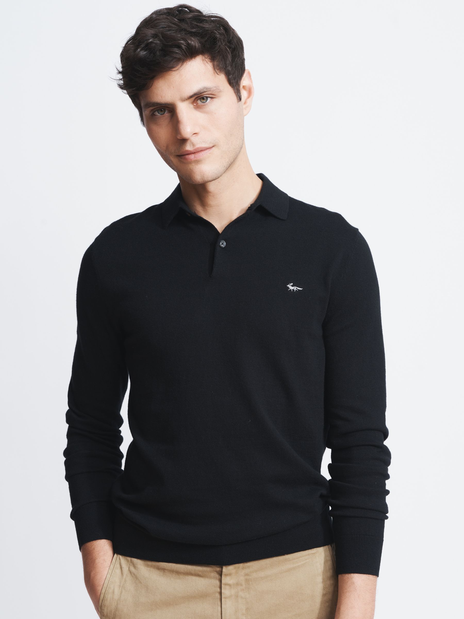 Aubin Thorne Cotton Cashmere Polo Shirt, Black at John Lewis & Partners