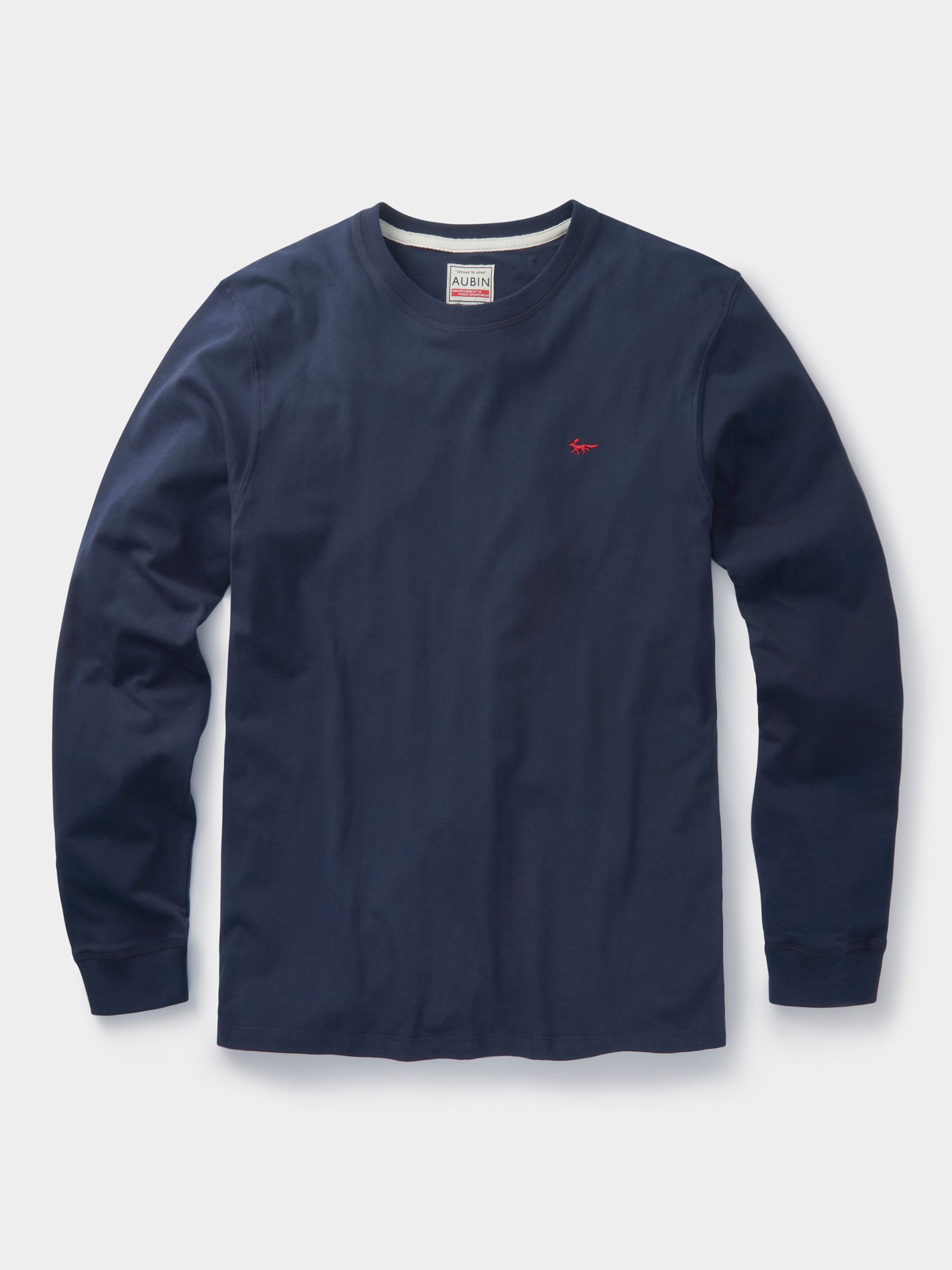 Aubin Buttermere Long Sleeve Cotton Logo T-Shirt, Navy, S