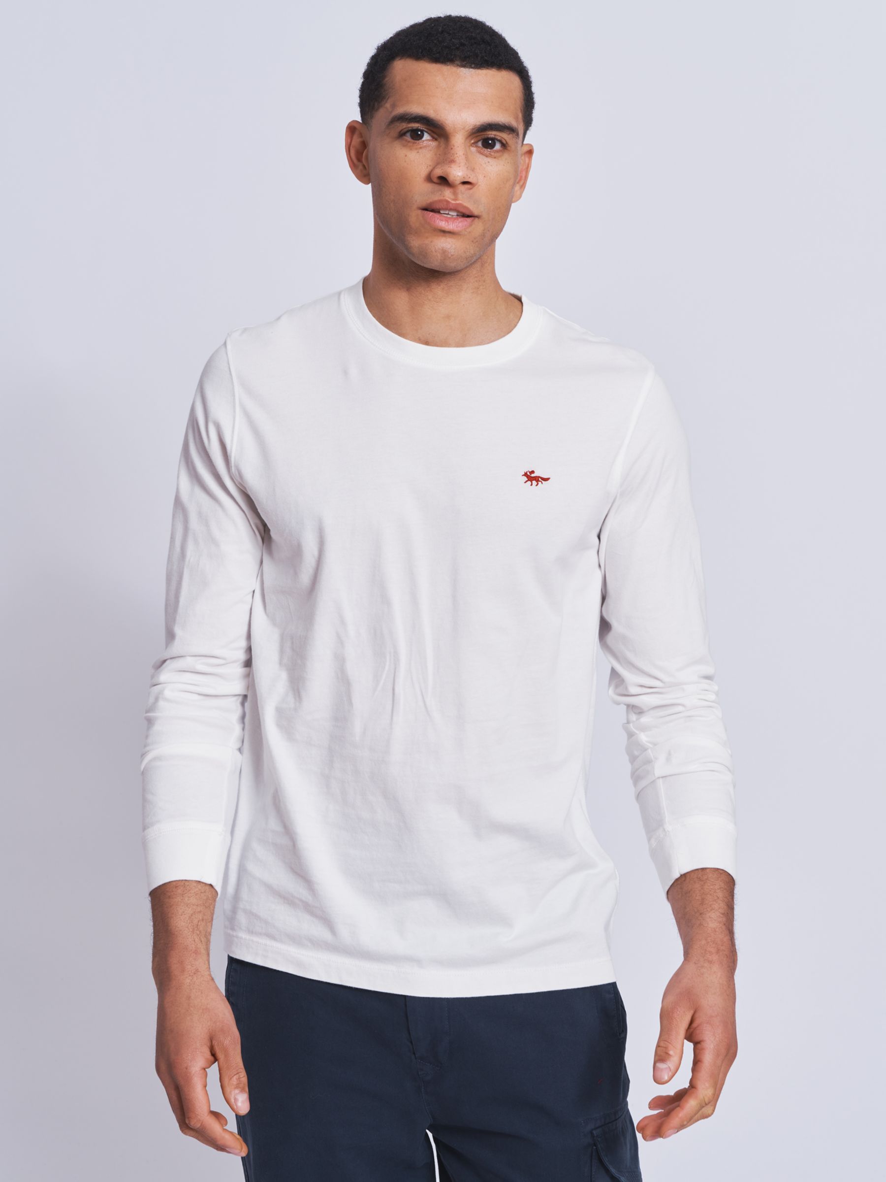 Aubin Buttermere Long Sleeve Cotton Logo T-Shirt, White, S