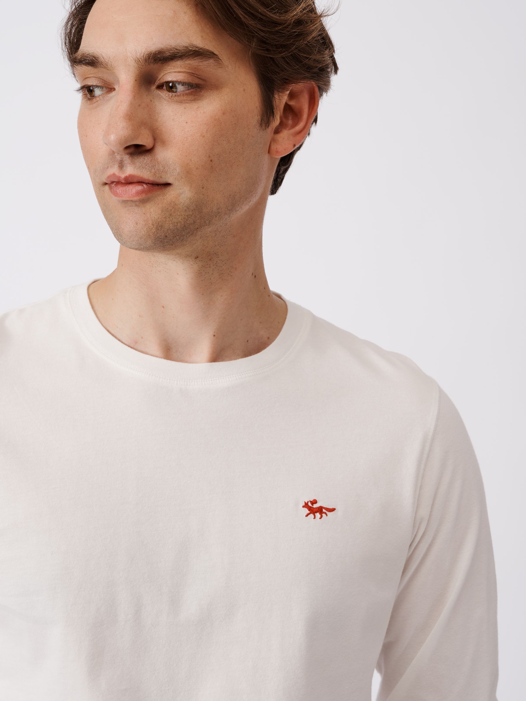 Aubin Buttermere Long Sleeve Cotton Logo T-Shirt, White at John Lewis ...