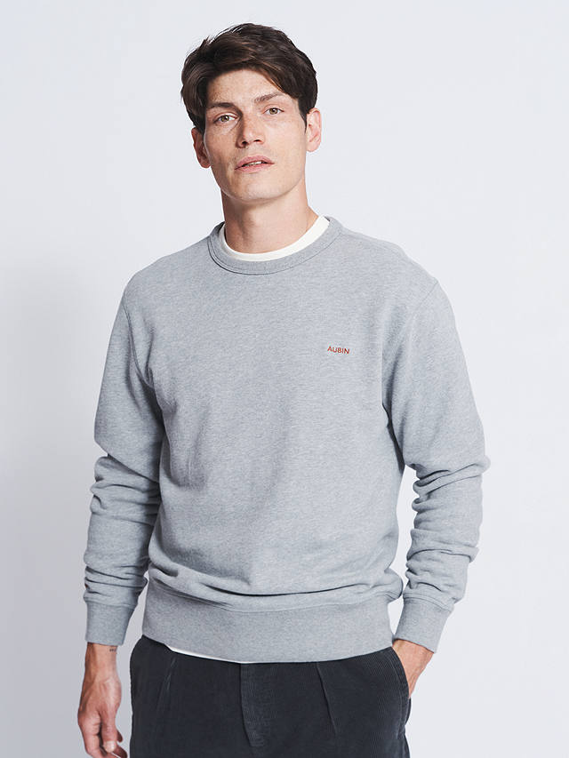 Aubin Vestry Crew Neck Cotton Sweatshirt, Grey Marl